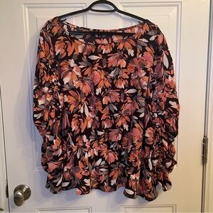 Zac & Rachel Pink and Orange Ruffled 3/4 Sleeve Blouse